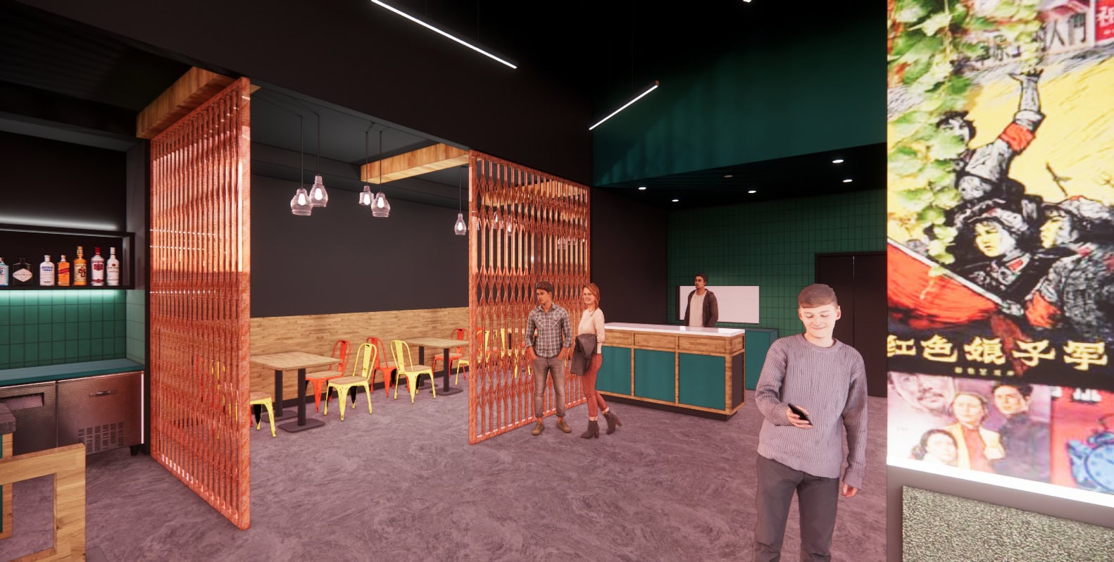 A rendering of the interior of Leewha Modern Chinese Tapas & Bar