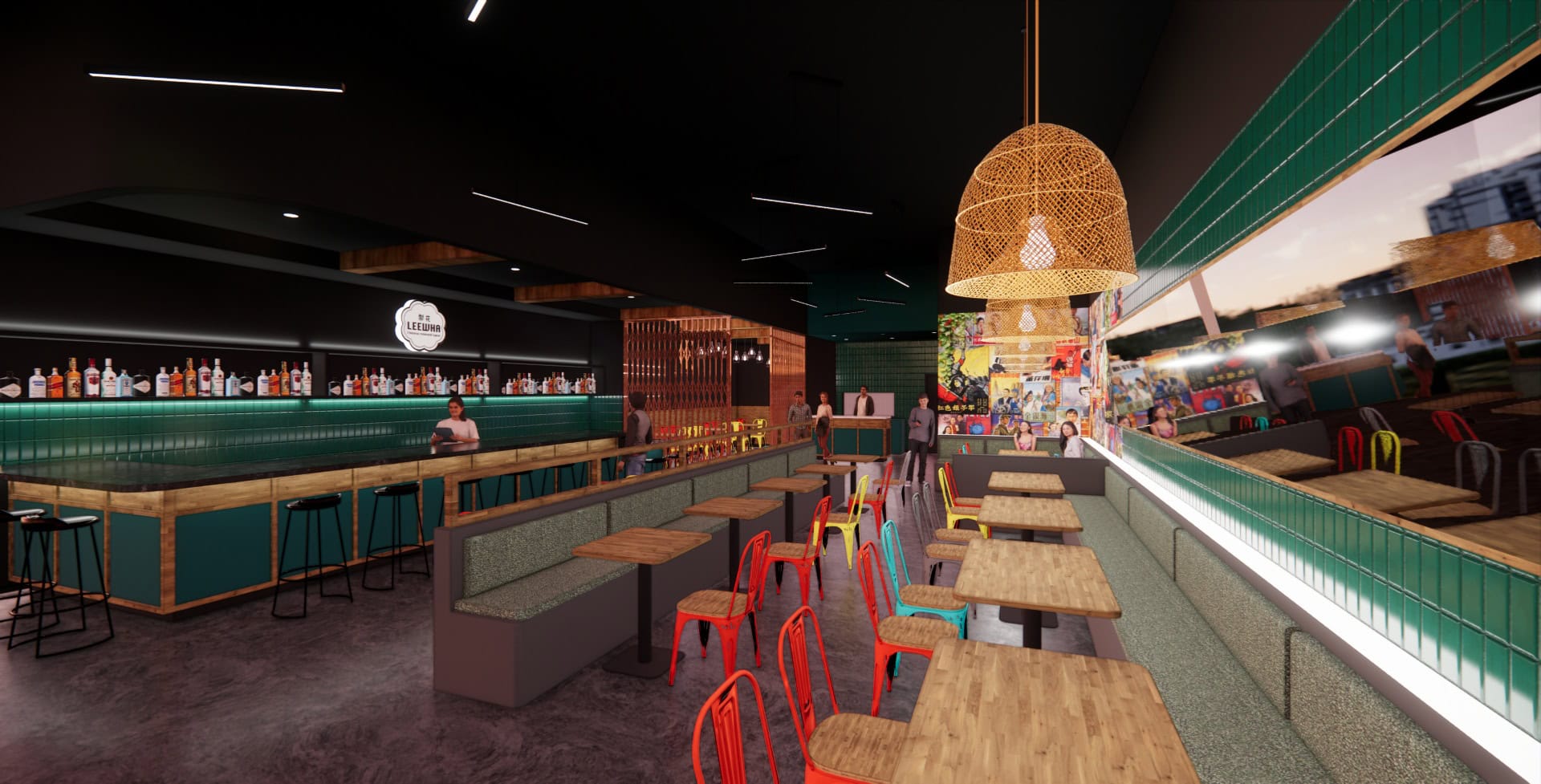 A rendering of the Leewha Modern Chinese Tapas & Bar interior