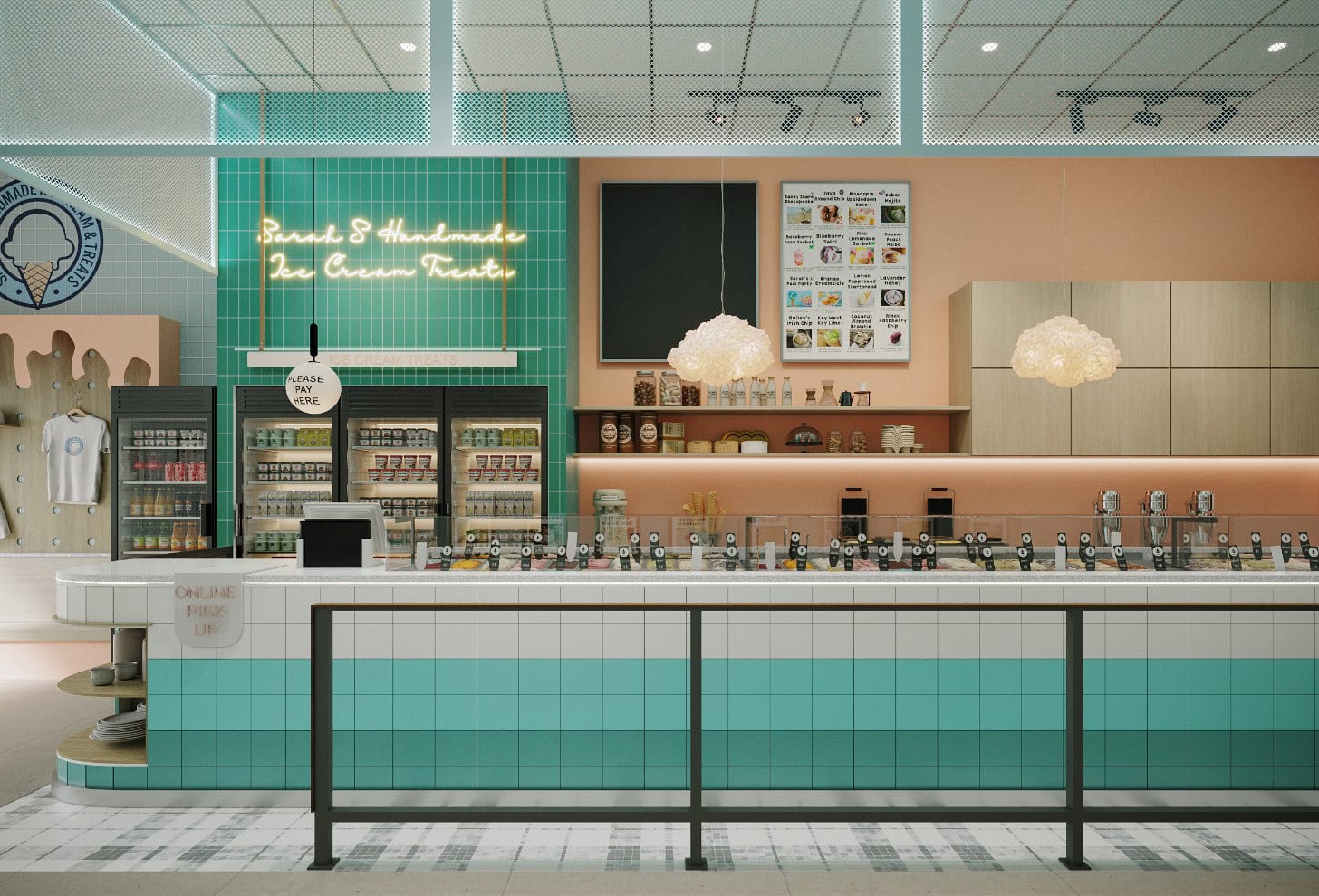 Sarah’s Handmade Ice Cream - A modern looking ice cream parlor with a counter and a bar