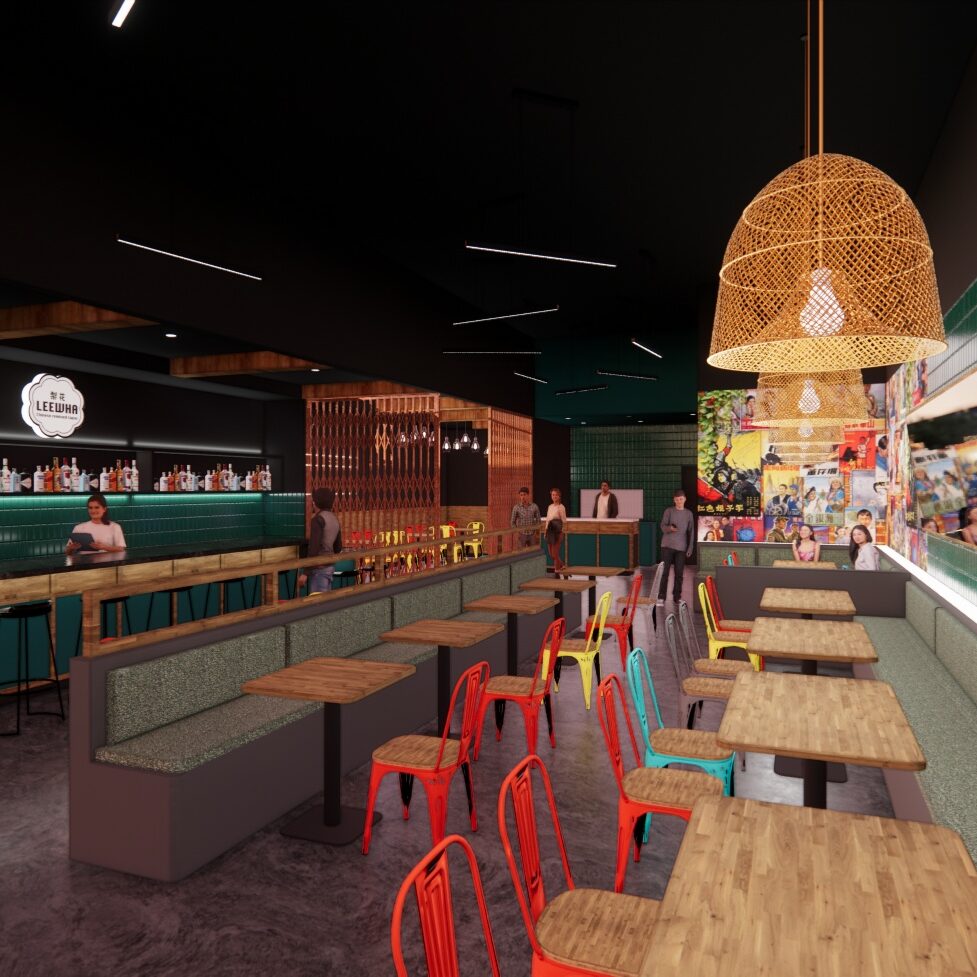 A rendering of the Leewha Modern Chinese Tapas & Bar interior